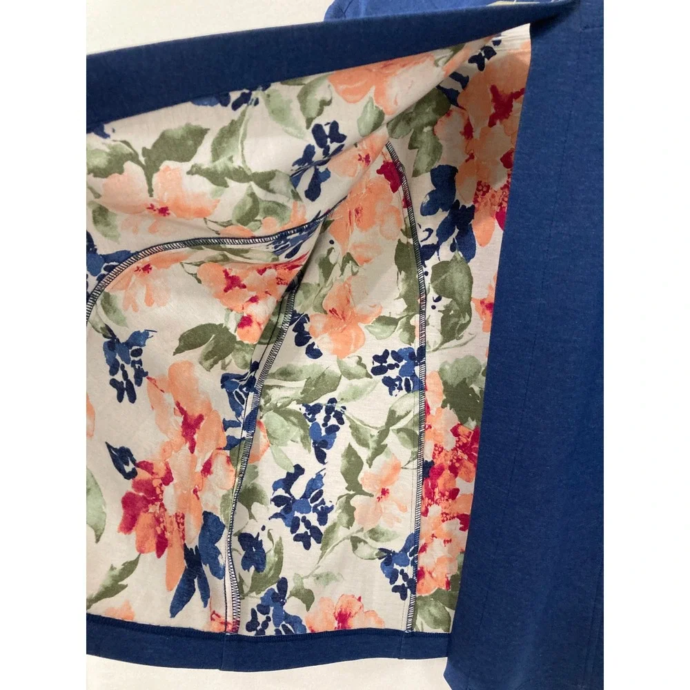 New Chico's Reversible Ponte Jacket size Large/2 Indigo Blue Floral Soft Preppy‎